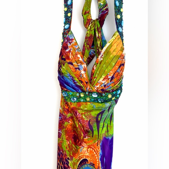 Niki by Niki Livas 100% Silk Y2K Beaded Gown – Halter Prom Gala Dress – XS - Picture 6 of 8